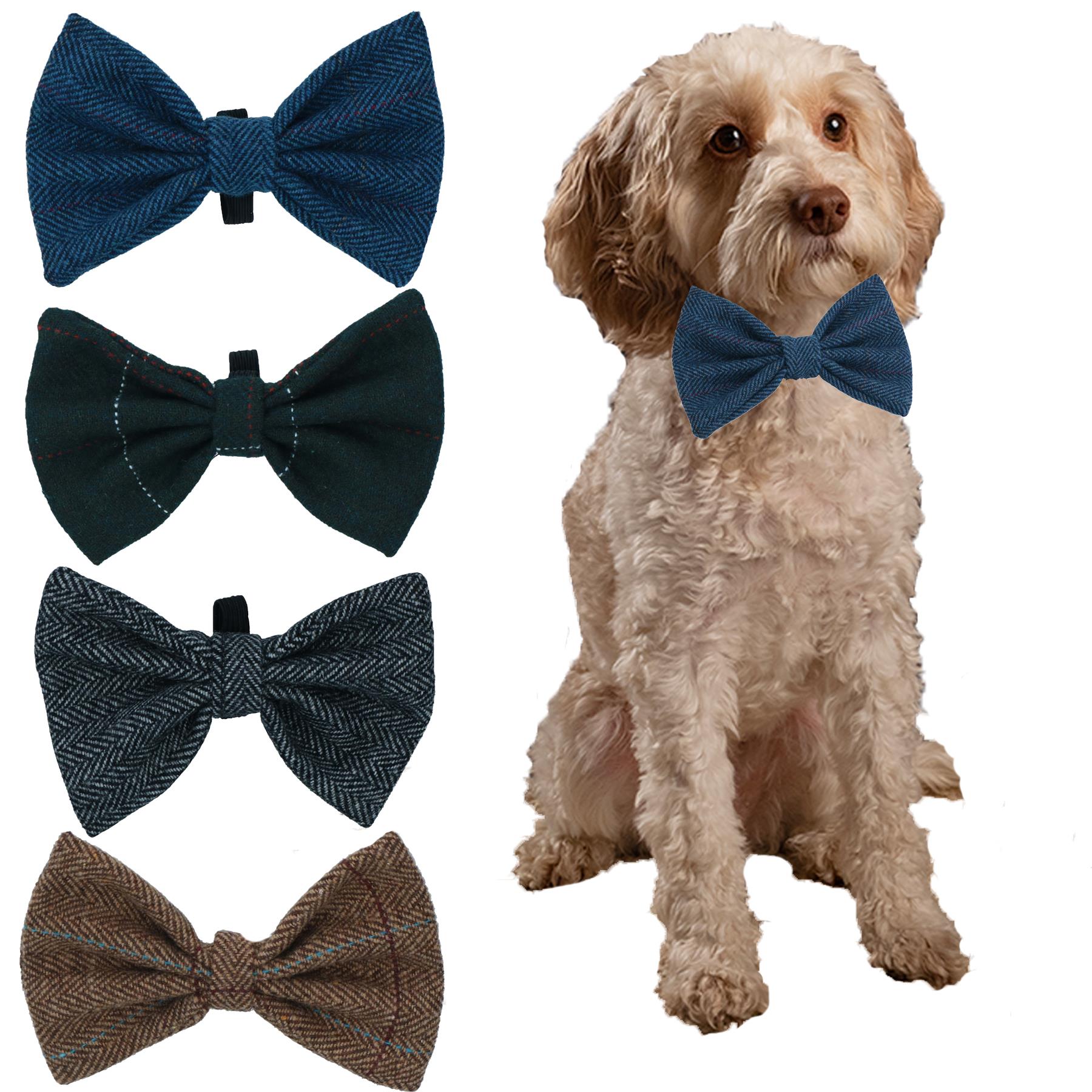 Set Of 4 One Size Stylish Tweed Dog Bows Tie Fashionable Dogs With Collar Loop