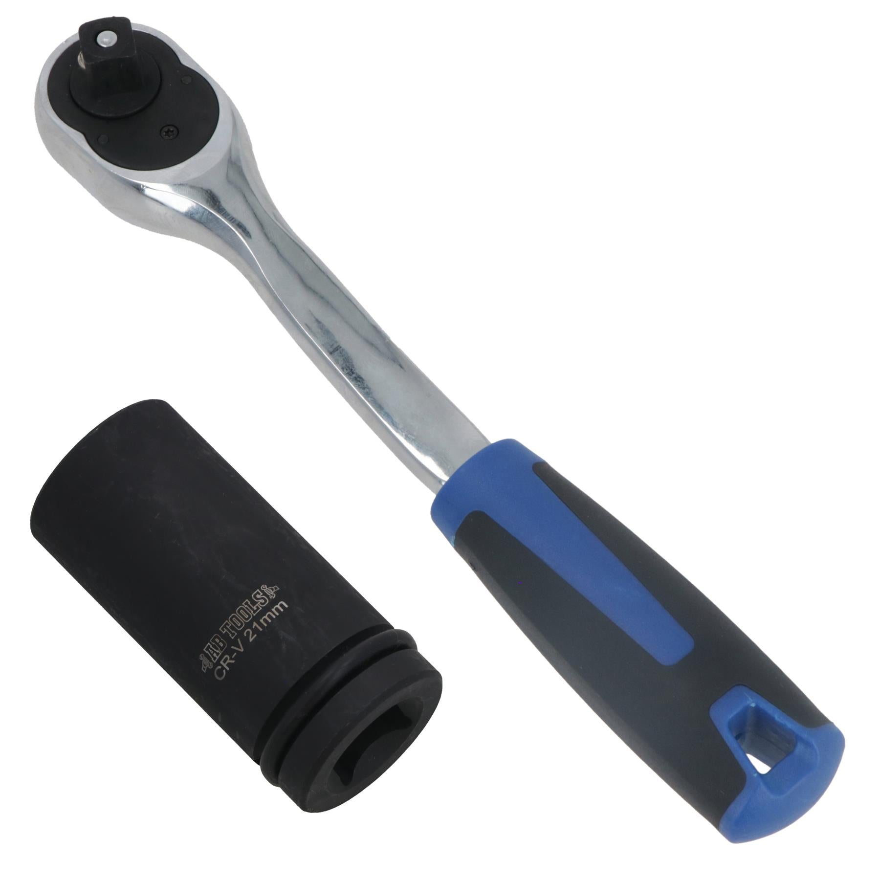 21 mm Gerüstbau-Steckschlüsseleinsatz für Gerüstbau + 1/2 Zoll Antrieb, gebogene Ratsche