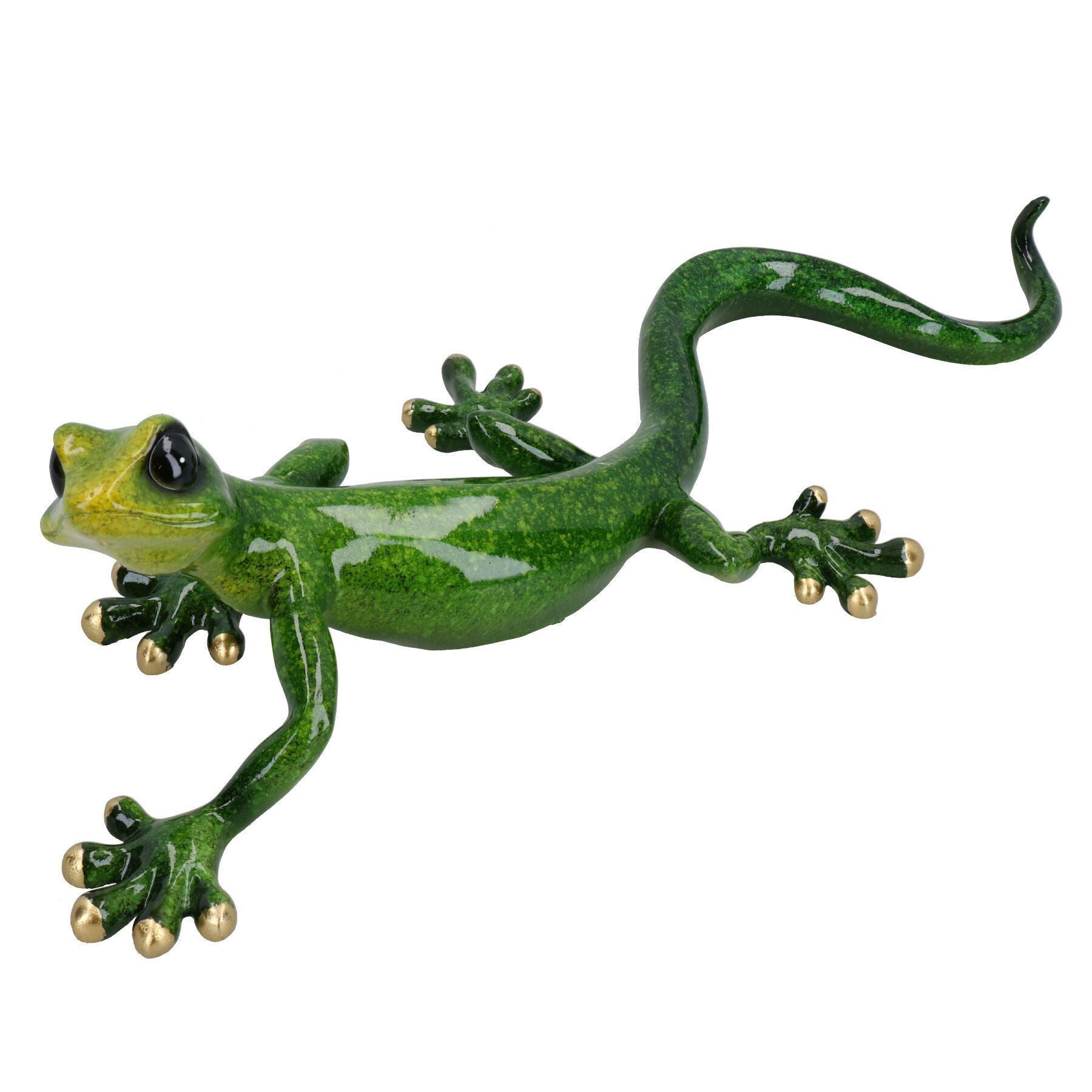 Green Speckled Gecko Lizard Resin Wall Shed Sculpture Statue House Full Set