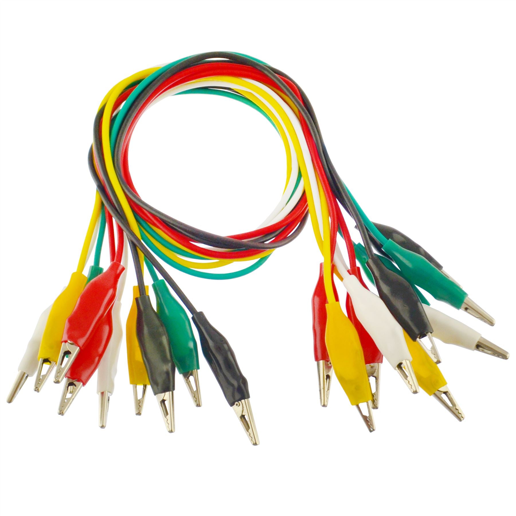 50cm Coloured Test Leads With 25mm Crocodile Alligator Clips 10 leads 5 colours