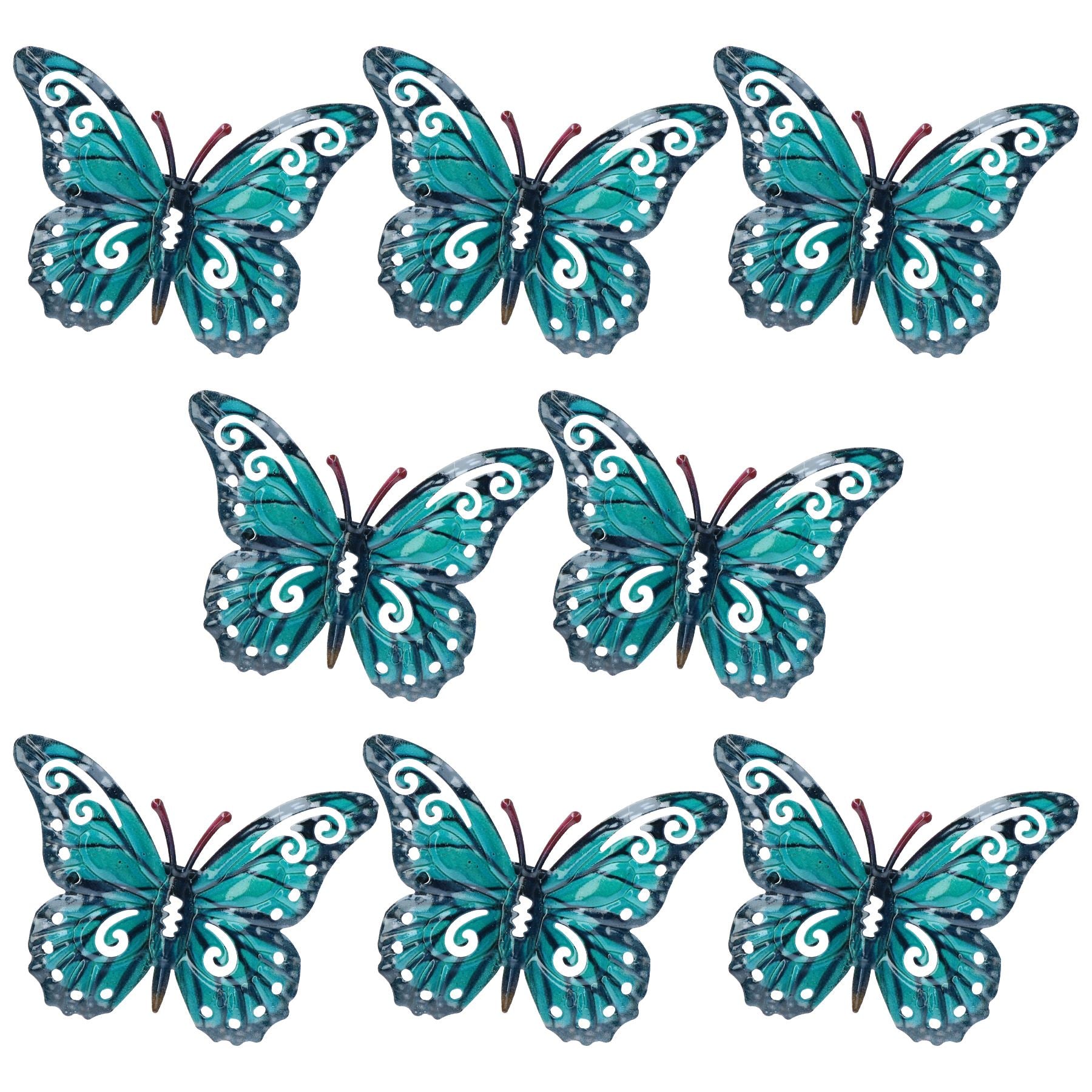 Set of 8 Blue Small Metal Butterflies Garden/Home Wall Art Ornament
