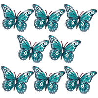 Set of 8 Blue Small Metal Butterflies Garden/Home Wall Art Ornament