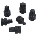 Impact 1/2" Drive Shallow Stubby Torx Star Male Bit Sockets T55 - T100 6pc Set