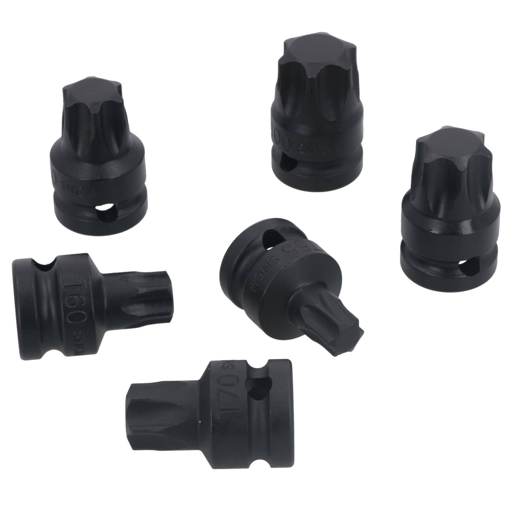 Impact 1/2" Drive Shallow Stubby Torx Star Male Bit Sockets T55 - T100 6pc Set