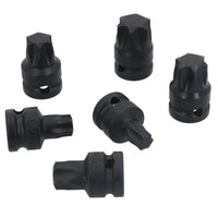 Impact 1/2" Drive Shallow Stubby Torx Star Male Bit Sockets T55 - T100 6pc Set