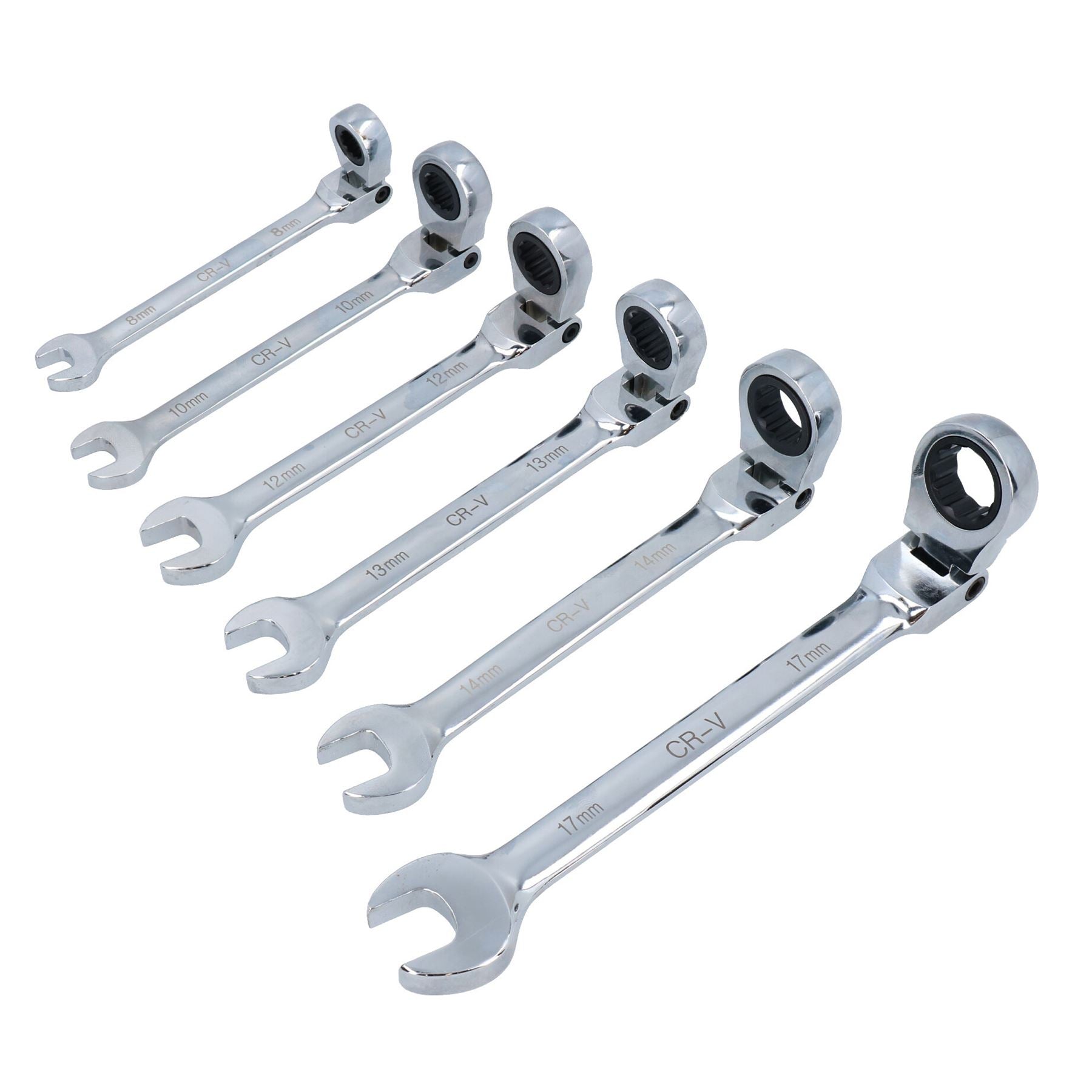 6pc Metric Flexible Ratchet Combination Spanner Wrench Set 8mm - 19mm