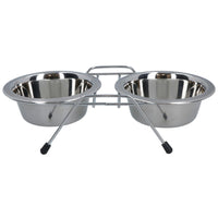 Double Diner Pet Bowl + Stand Stainless Steel Construction For Dog Food Water