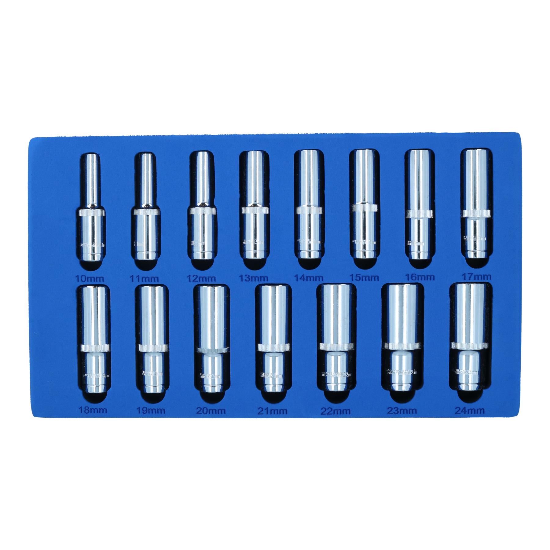 Douilles hexagonales simples à six pans profonds métriques 1/2" Rail 15 pièces 10 - 24 mm Bergen