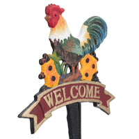 Welcome Cockerel Chicken Grass Cast Iron Sign Plaque Garden Park Lawn Yard