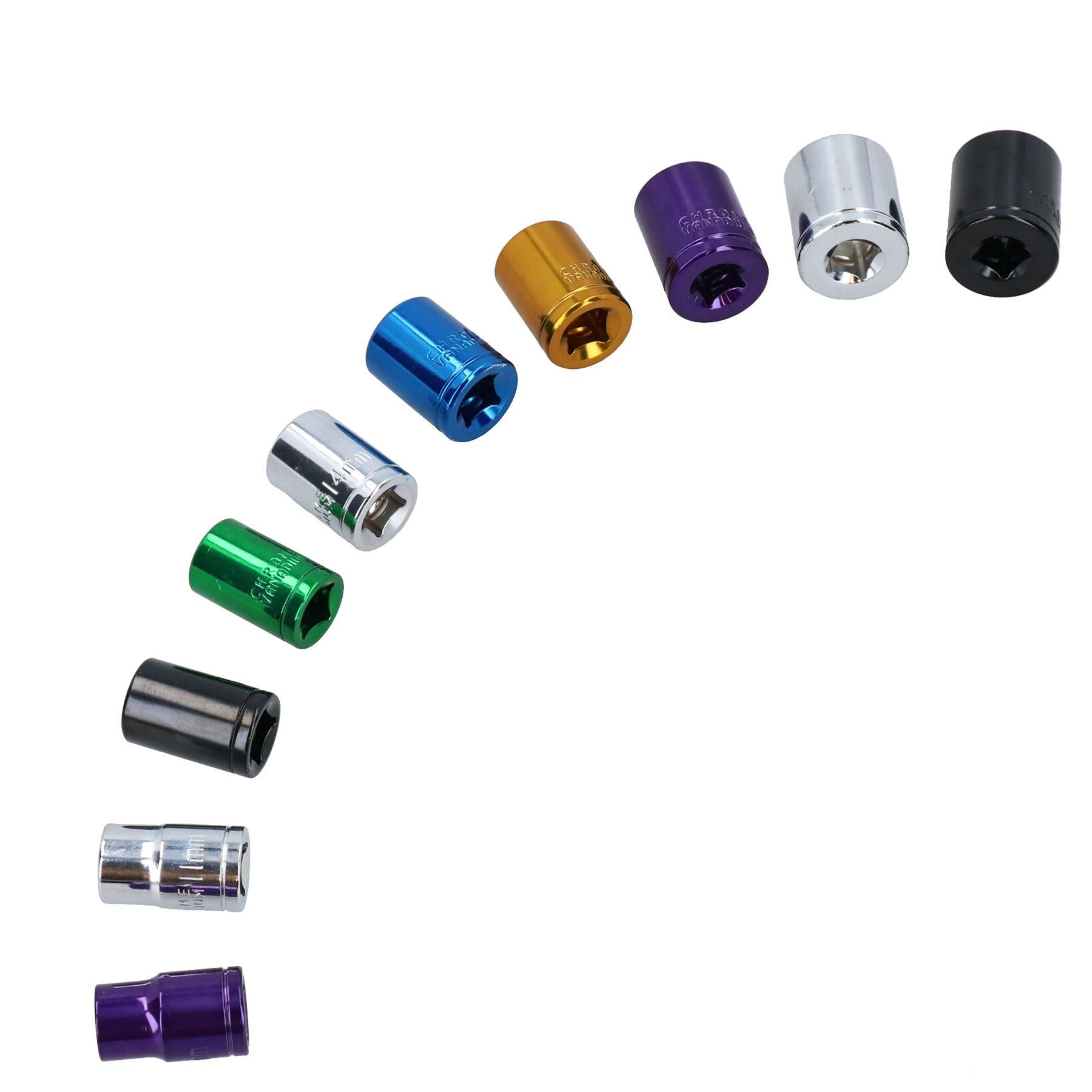 20-tlg. farbige 3/8-Zoll-Steckschlüsseleinsätze für flache und tiefe Nuten, 6-kant, metrisch, 10–19 mm Schienen