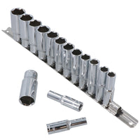 3/8" Drive Deep Metric 6-Sided Single Hex Sockets Rail 15pc 8mm - 22mm Bergen