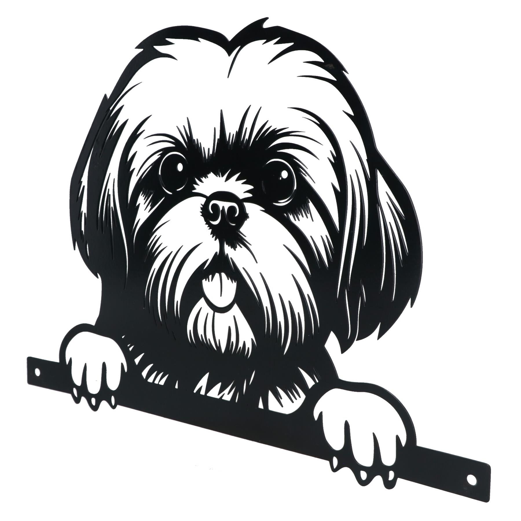 Black Metal Peeking Shih Tzu Silhouette with Fixing Plate Garden Ornament Gift