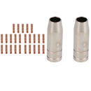 2 shroud & 25 x 0.6mm Round Contact Tips MIG Welding Binzel Style MB15 Torch