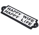 Plaque en fonte avec inscription « Happy Wife Happy Life » pour mur, porte, clôture, portail, maison