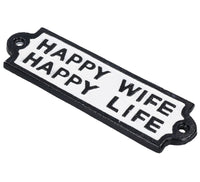 Plaque en fonte avec inscription « Happy Wife Happy Life » pour mur, porte, clôture, portail, maison