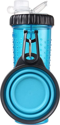 DEXAS  Blue 360ml Portable Snack-Duo Chambered Hydration Bottle & Cup For Dogs