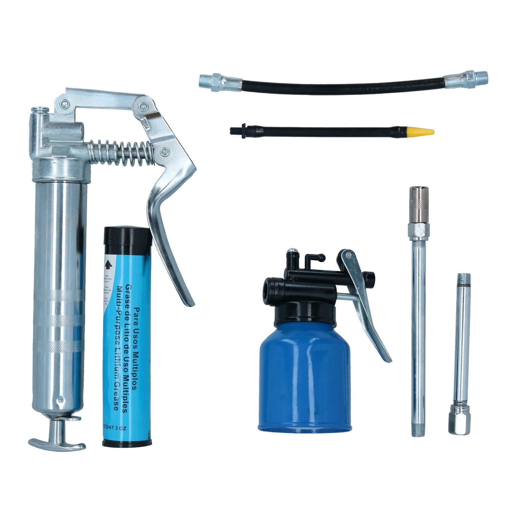 Mini Grease Gun + Oil Can With Flexible + Rigid Nozzles and 3oz Grease 5pc Kit