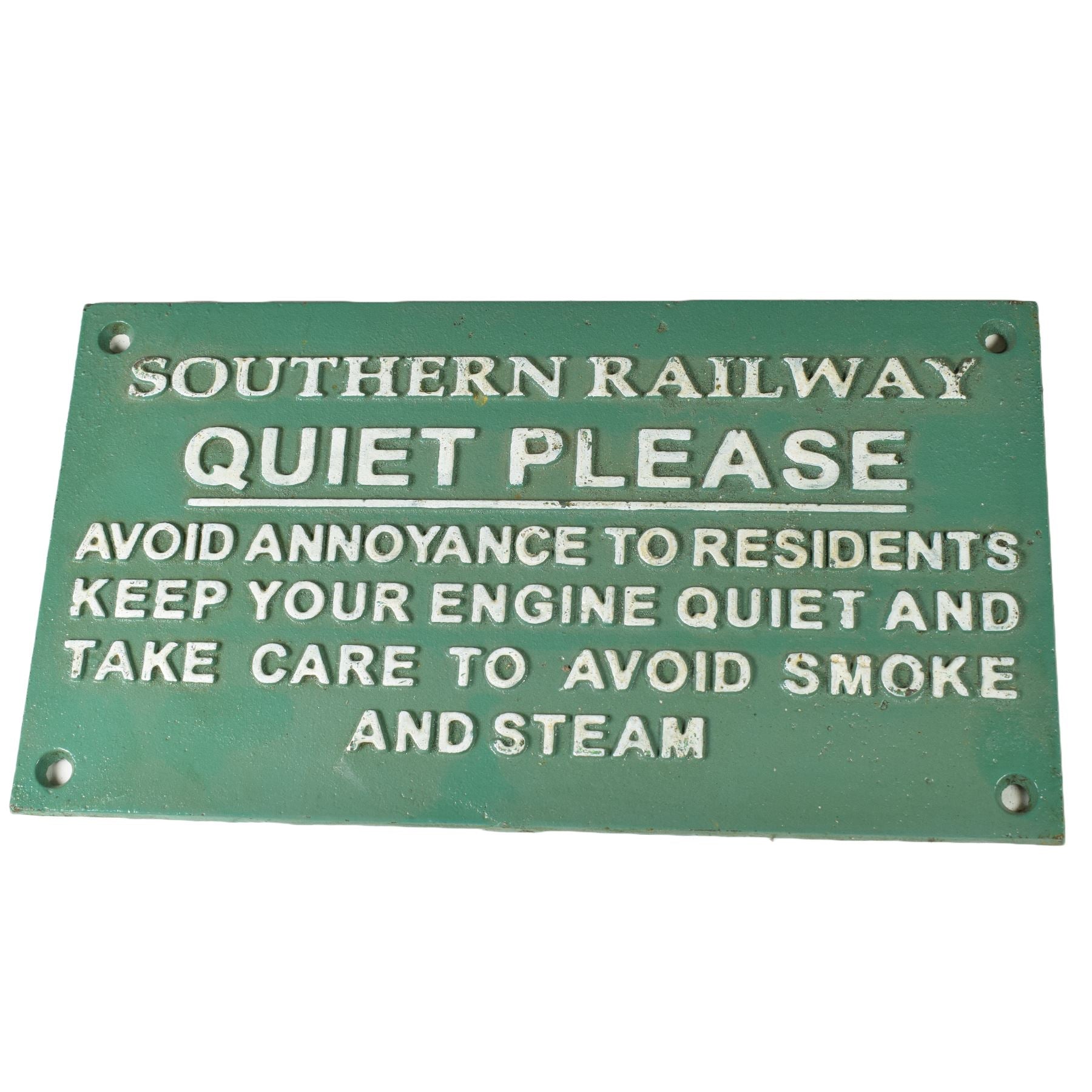 Southern Railway Quiet Please Green Cast Iron Sign Plaque Wall Fence Gate Post