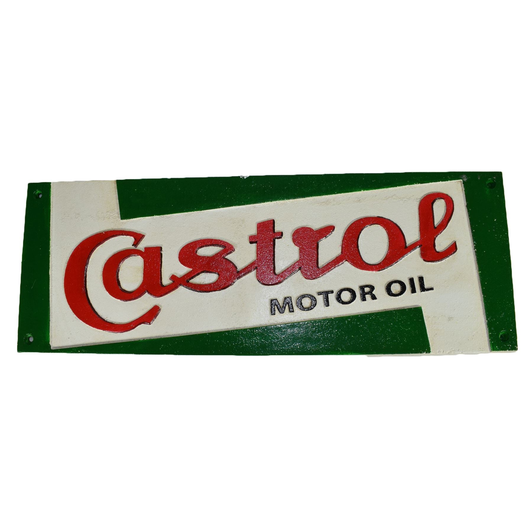 Castrol Rechteckiges Schild aus Gusseisen, Wandschild, Garage, Werkstatt, Geschäft, Öl, Motor, Auto