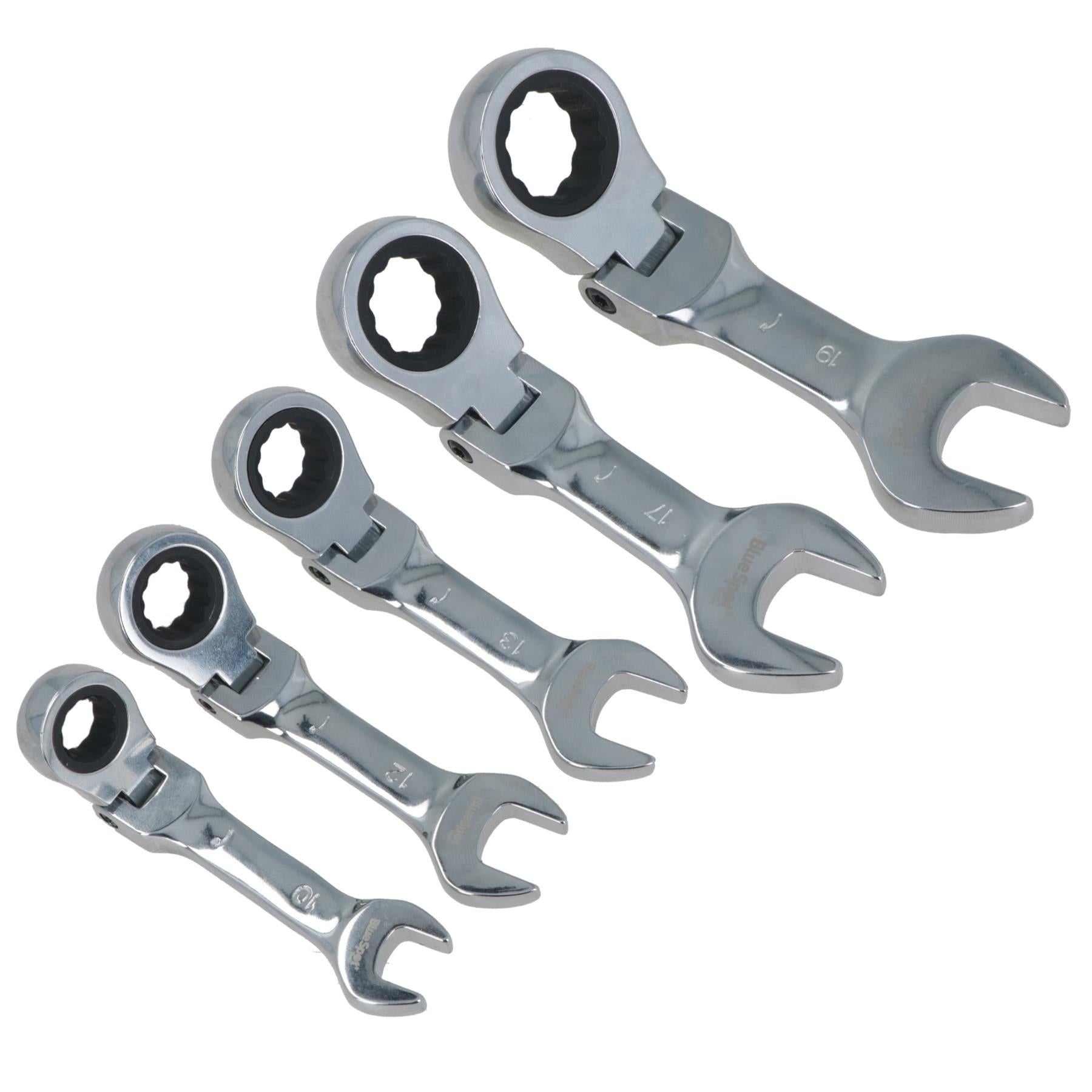5pc Metric Stubby Flexible Ratchet Combination Spanner Set 10mm - 19mm