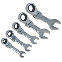 5pc Metric Stubby Flexible Ratchet Combination Spanner Set 10mm - 19mm