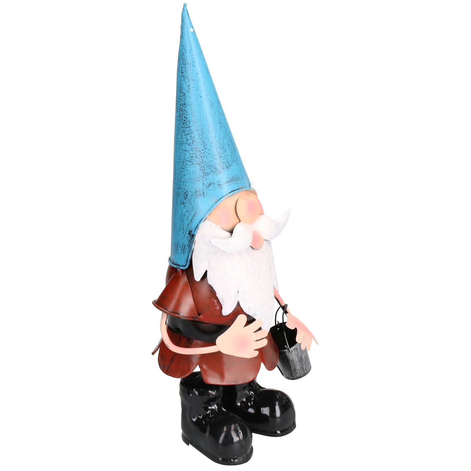 Gnome With Pail Bucket Garden Sculpture Ornament Statue Metal Decoration Home