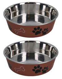 2 Medium Stainless-Steel Copper Bella Bowl Dog Puppy Feeding Food Water Bowl