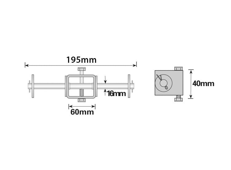 Rollenhalterung für Boot-/Jetski-/Schlauchbootanhänger, 195 mm, 16 mm Spindel, UBR28