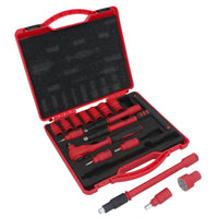 Coffret d'outils et d'accessoires pour douilles métriques isolées VDE à entraînement 3/8" 16 pièces hexagonales + barre en T