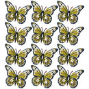 Set of 12 Yellow Small Metal Butterflies Garden/Home Wall Art Ornament