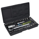 Flacher Steckschlüsselsatz 3/8" und 1/4" Dr. Metrisch und Imperial, 40-teilig, Ratschenschlüssel TE416