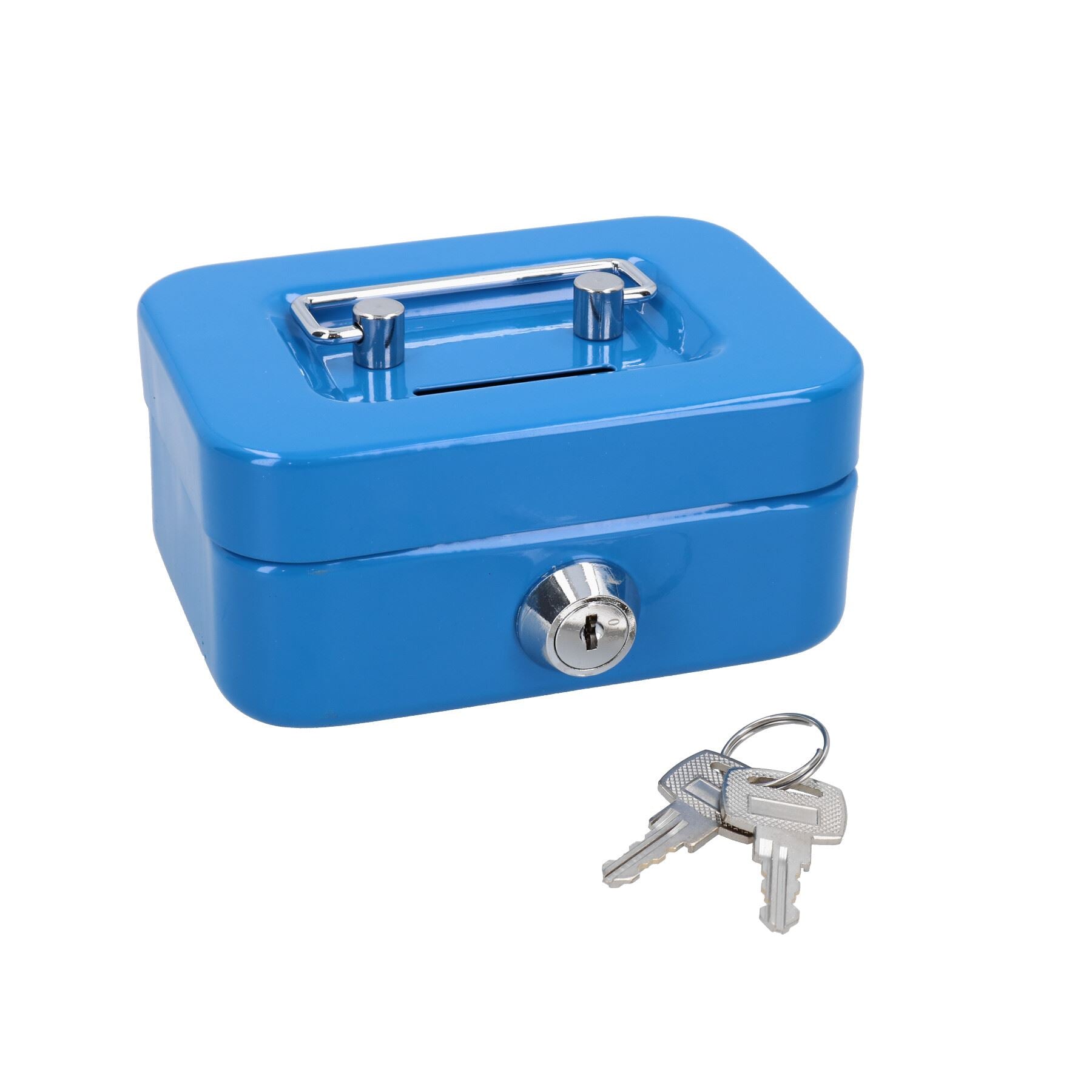 4.5” Petty Cash Box Money Coin Tin Deposit Security Kids Money Box 2 Keys Blue