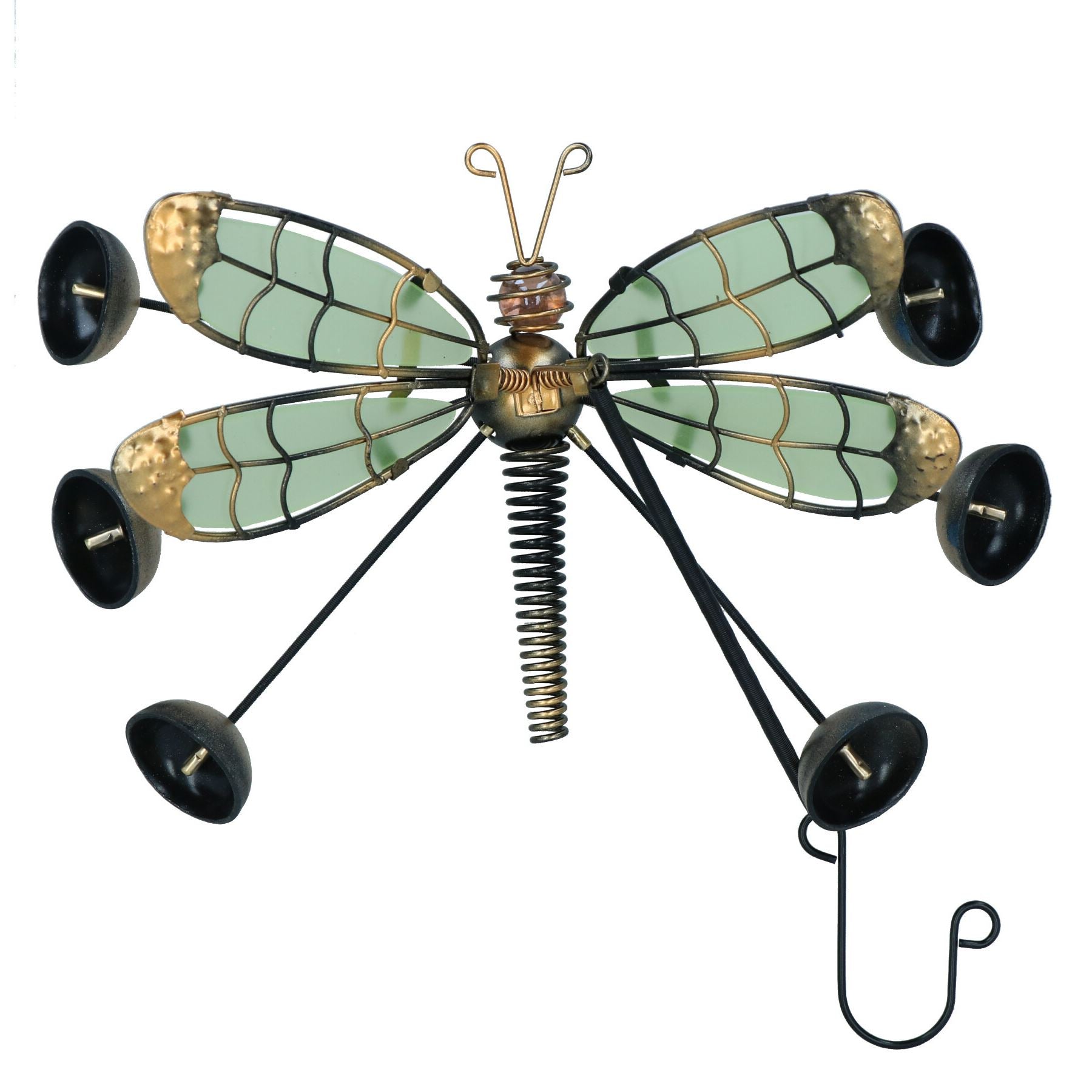 Metal Glass Wing Glow in the Dark Dragonfly Bobbing Bell Garden Home Ornament