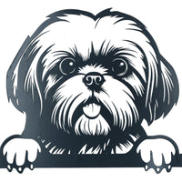 Black Metal Peeking Shih Tzu Silhouette with Fixing Plate Garden Ornament Gift