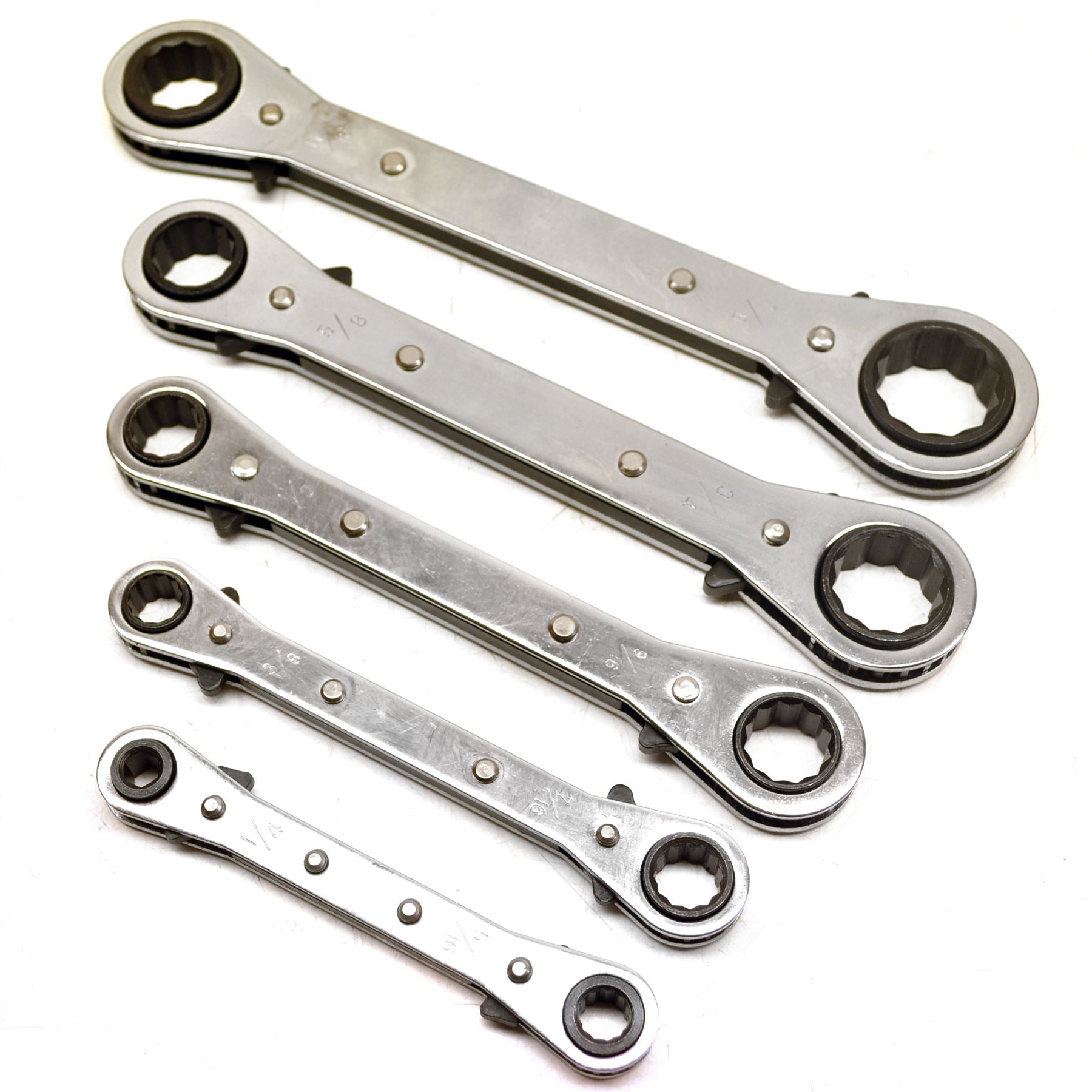Ratchet Spanner Wrench Set Metric and Imperial AF SAE Sizes Double Ring