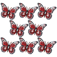 Set of 8 Red Small Metal Butterflies Garden/Home Wall Art Ornament