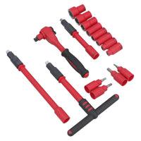 3/8" Drive Insulated VDE Tool Socket and Accessory Kit 16pc Metric Hex + T Bar