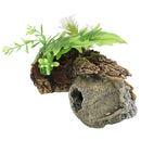 Décor d'aquarium aquatique en forme de bûche de crâne avec plantes Ornement d'aquarium 16x10x9