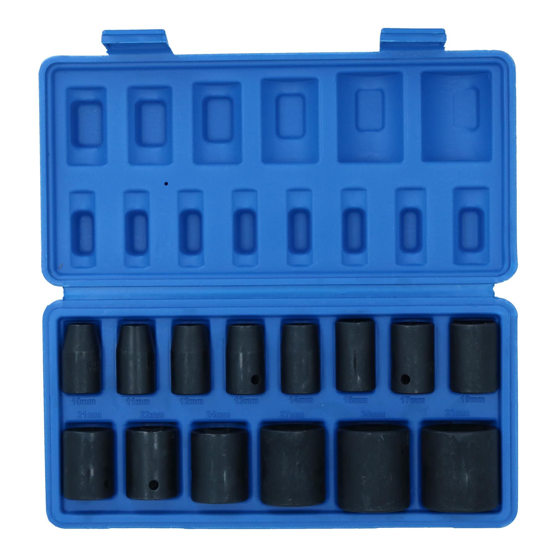 Jeu de 14 douilles à chocs peu profondes métriques MM à entraînement 1/2" 10 mm - 32 mm