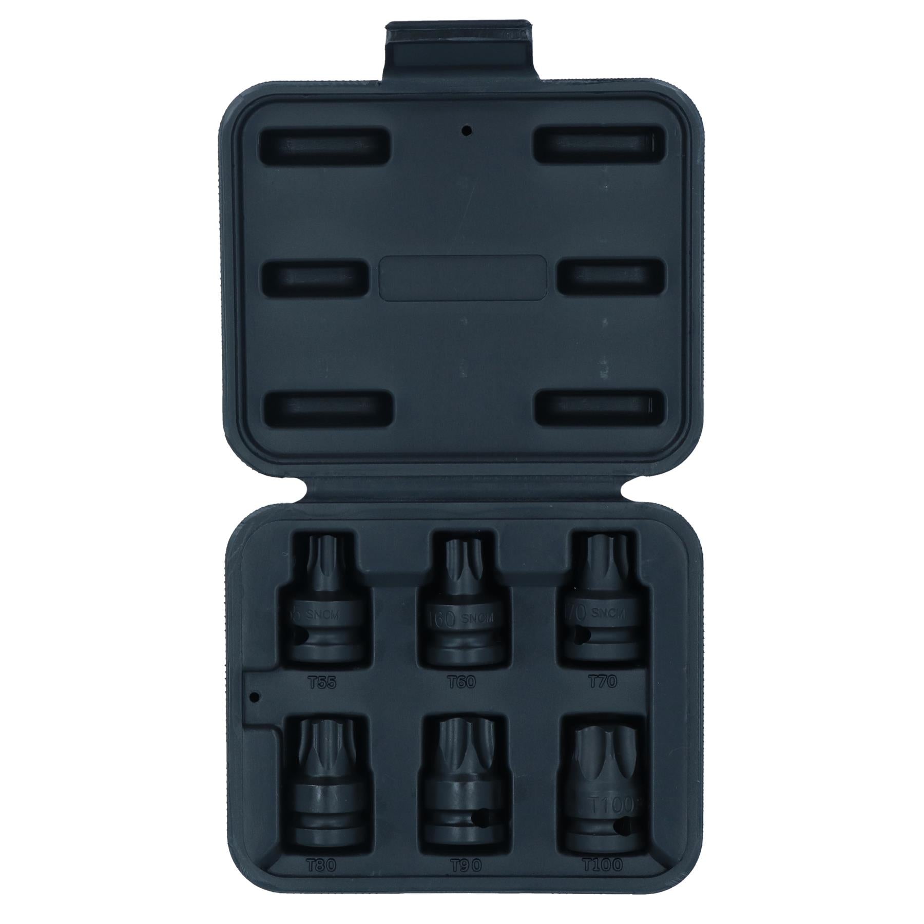 Impact 1/2" Drive Shallow Stubby Torx Star Male Bit Sockets T55 - T100 6pc Set