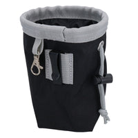 Sac à friandises pour chien noir avec clip sur ceinture de dressage et cordon de serrage