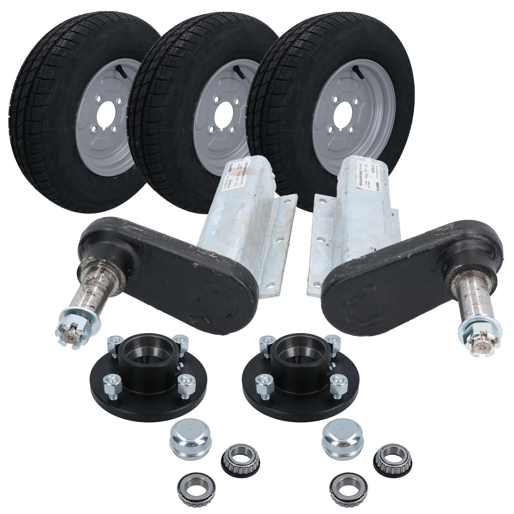 350kg Galvanised Trailer Suspension Units & 10" Wheels & Tyres Kit 4" PCD Hubs