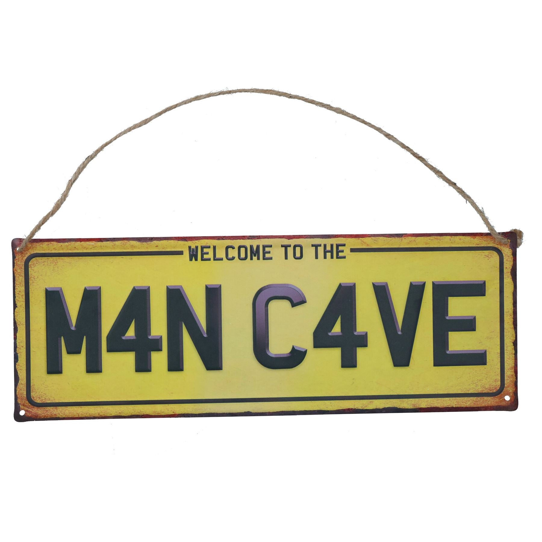 Neuartiges Metallschild zum Aufhängen „Welcome To M4N C4VE“ mit vorgestanzten Löchern, 13 x 36 cm