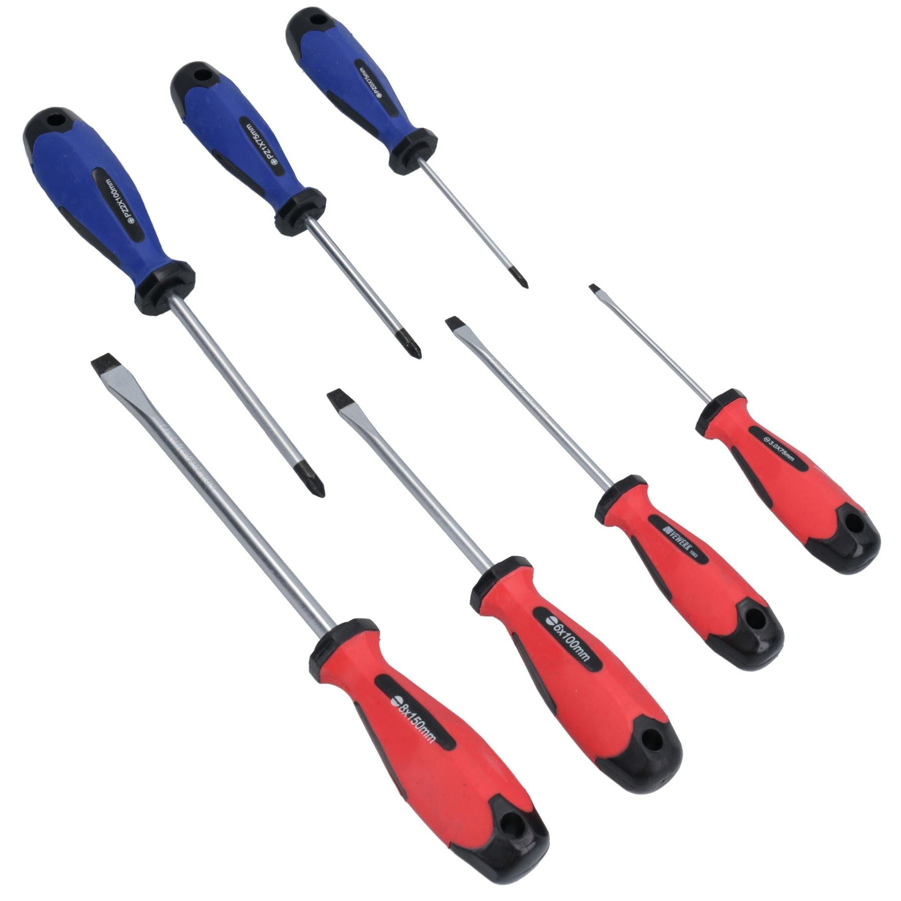 7pc Screwdriver Set Slotted Flat And Pozi Headed With Soft Grip Handles