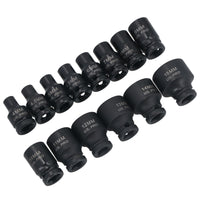Douilles à chocs peu profondes métriques à entraînement 1/4" 6 pans 14 pièces 4 mm - 15 mm US Pro