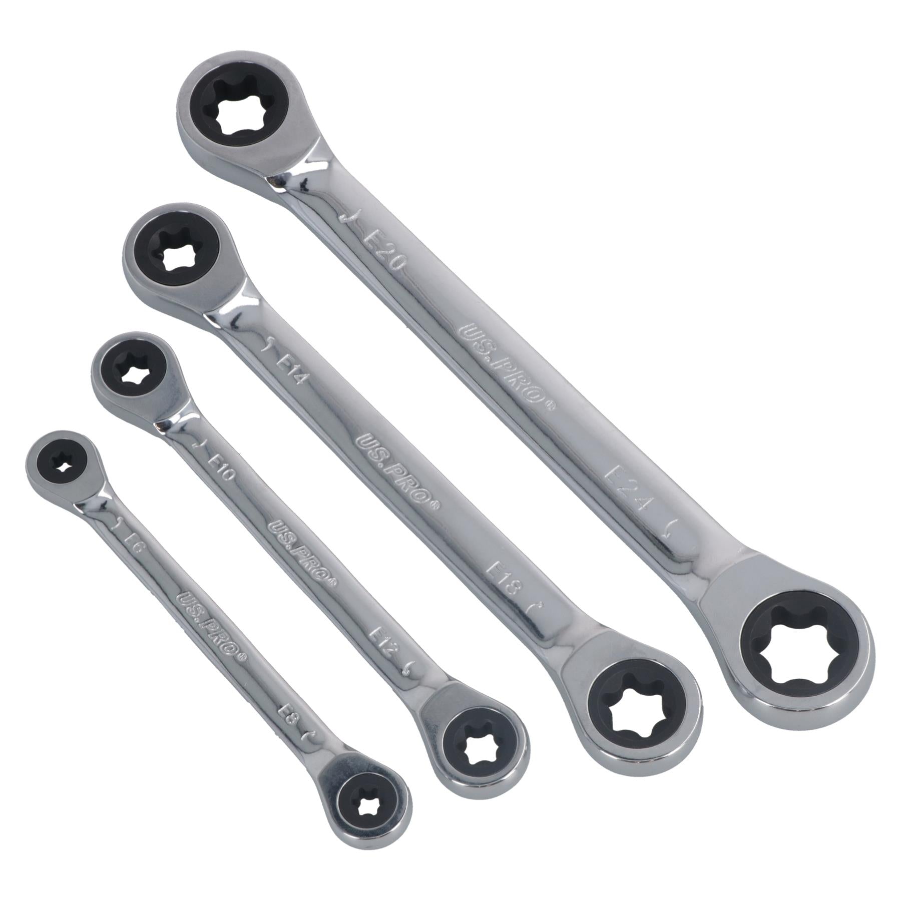 Torx / E Ratchet Spanner Wrench Set Double Ended E6 - E24 4pc Set BERGEN AT482