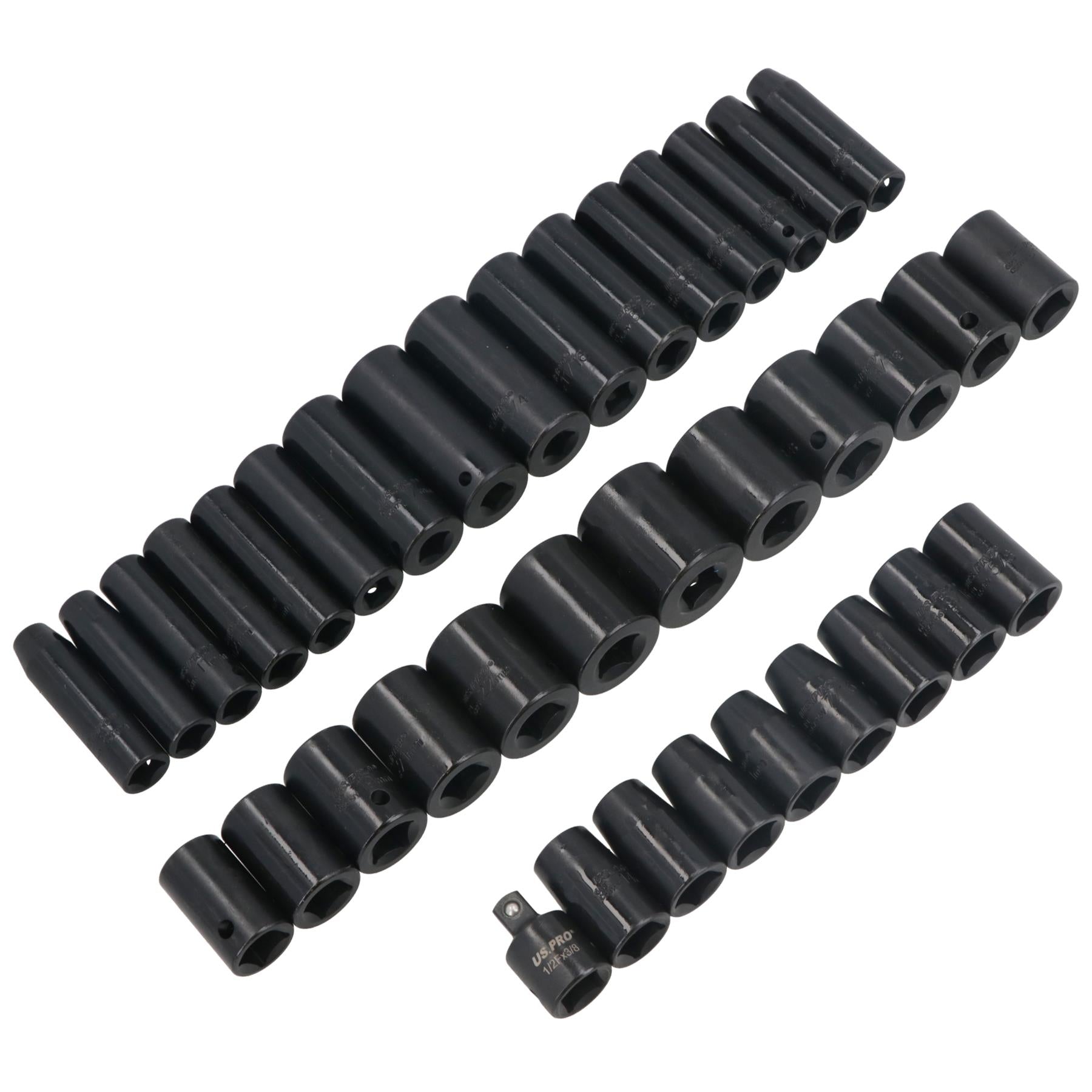 Metric and Imperial Shallow and Deep Impact Sockets 3/8" and 1/2" Drive 37pc