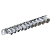 1/4" Drive Low Profile Metric Sockets 5mm - 14mm 11pcs 12 Sided Bi-Hex On Rail