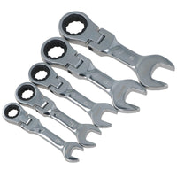5pc Metric Stubby Flexible Ratchet Combination Spanner Set 10mm - 19mm