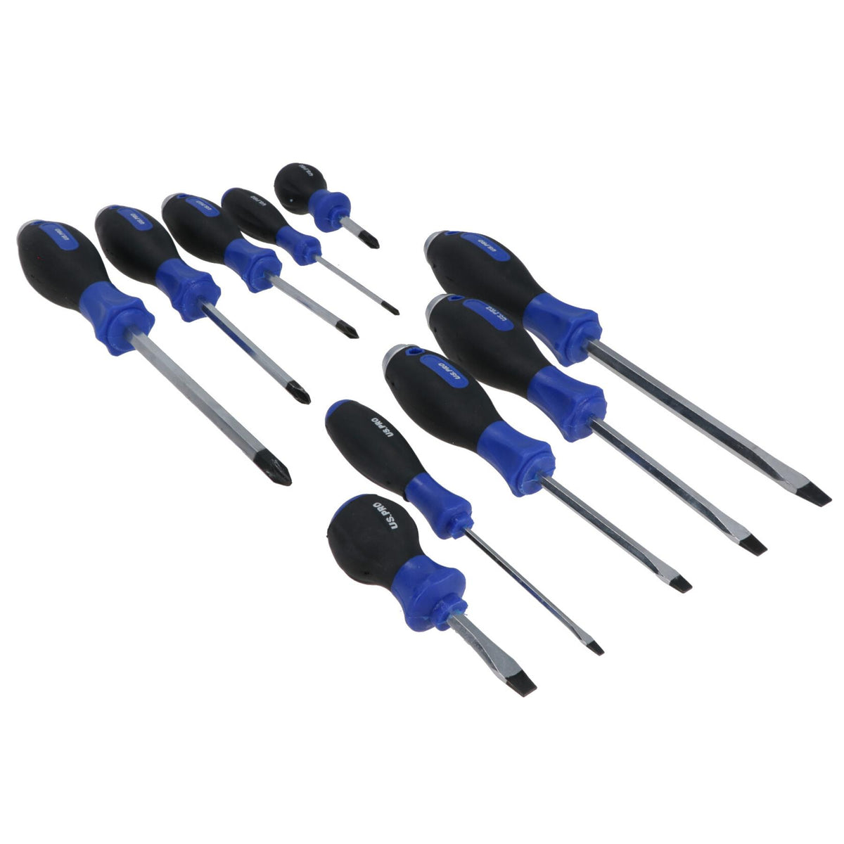 Screwdriver Set With Magnetic Tips Cushioned Grip Phillips + Slotted 10pc